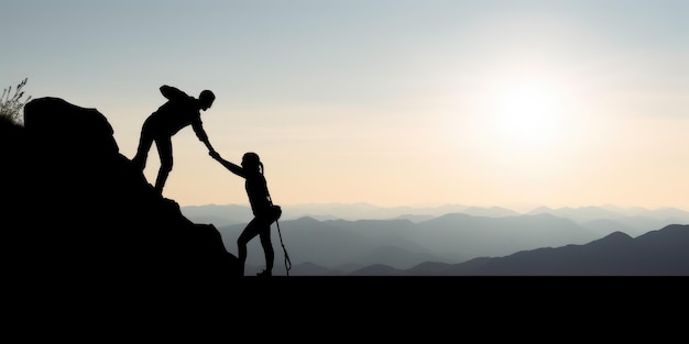 Photo of two climbers ascending a steep mountain slope hope work superation