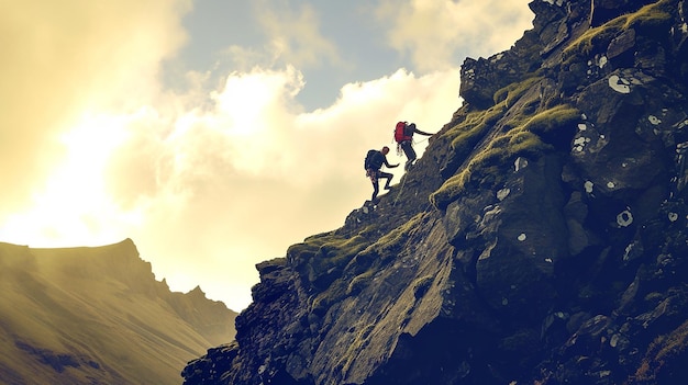 Photo of two climbers ascending a steep mountain