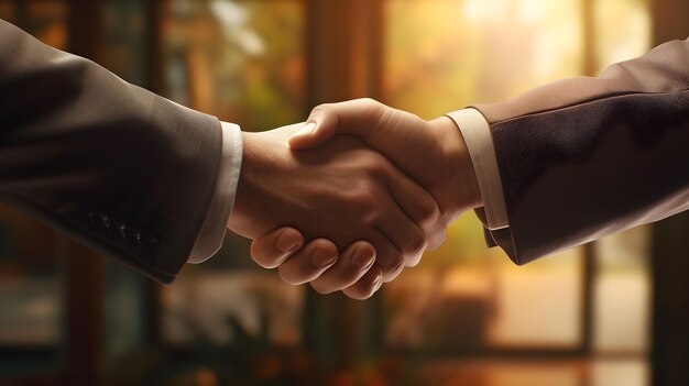 photo two confident people shaking hands during