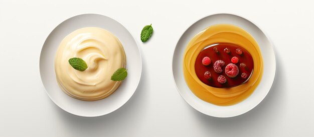 Photo of two delicious desserts on a table with plenty of space for your own creative touch