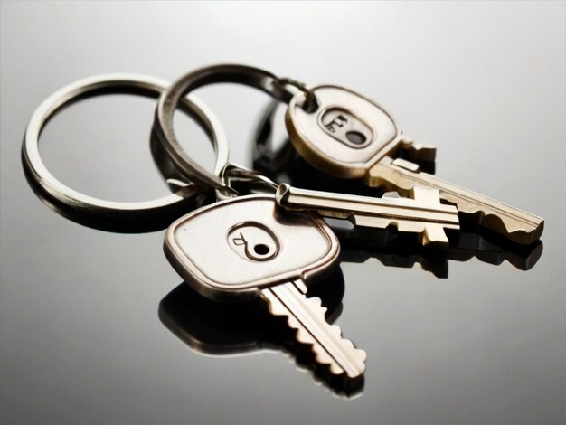 Photo two keys on key ring isolated on white background