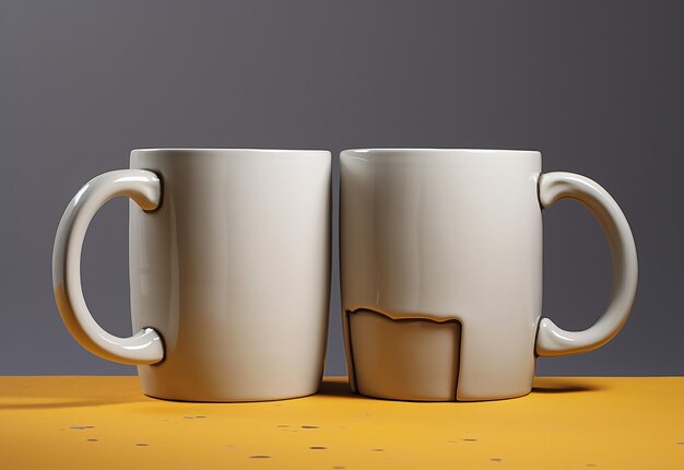 Photo photo of two mugs on white and black background