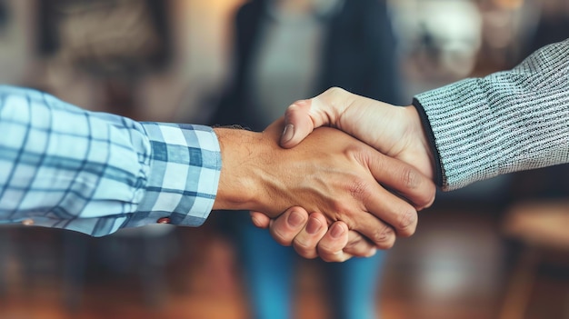 A photo of two people shaking hands The handshake is a symbol of trust agreement and cooperation