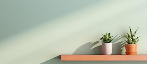 Photo of two potted plants on a shelf with empty space for text or graphics with copy space
