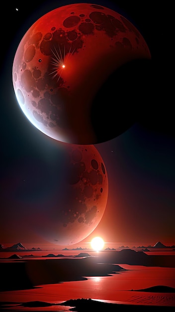 Photo of two red planets in the sky