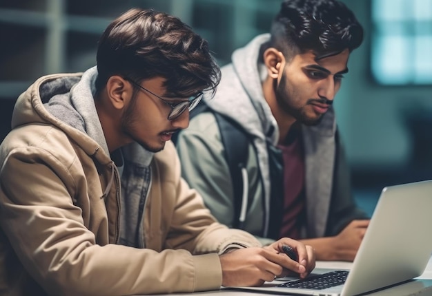 Photo of two students operating laptop generative AI