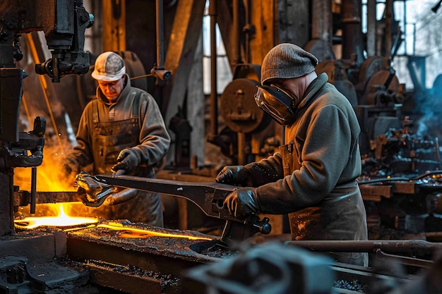 photo two worker making gates in smithy