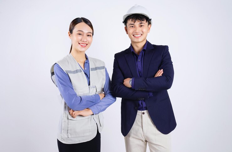 Photo 兩個年輕的亞洲商人在白色背景上的照片