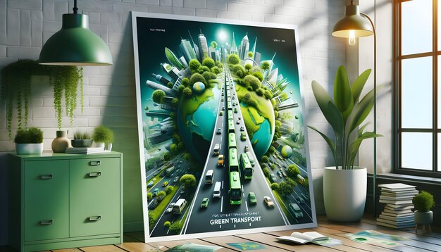 Photo Ultra Realistic Green Transport Movement Poster for Earth Day Promoting Sustainable Transpo