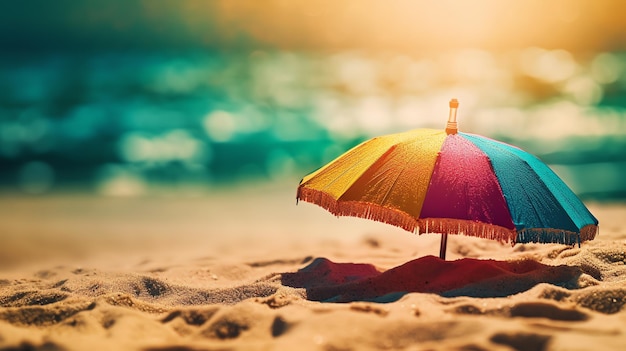 Фото зонтик на пляже с размытым фоном