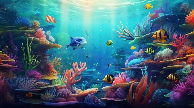 A photo of an underwater scene watercolor artwork