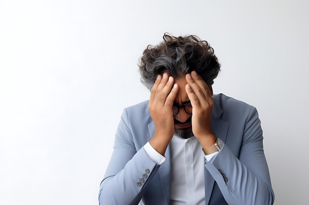 Photo of an Unhappy Man on Studio Background and Copy Space