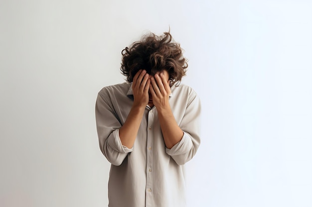 Photo photo of an unhappy man on studio background and copy space