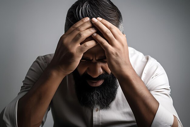 Photo of an Unhappy Man on Studio Background and Copy Space