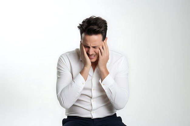 Photo of an Unhappy Man on Studio Background and Copy Space