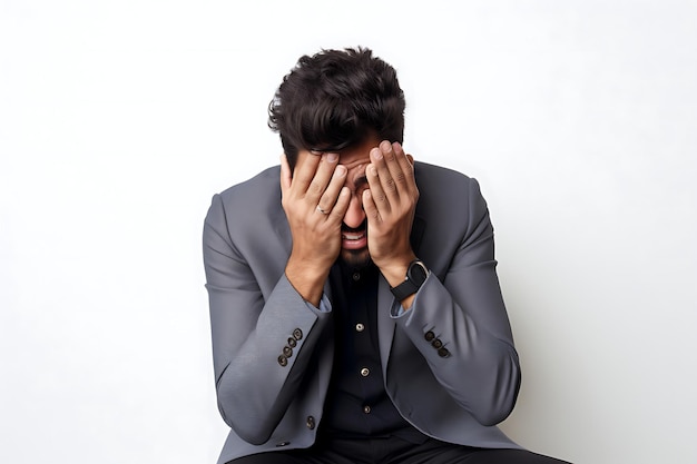 Photo of an Unhappy Man on Studio Background and Copy Space