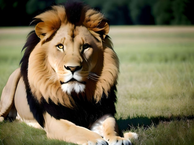 Photo of a unique lion in a clear field