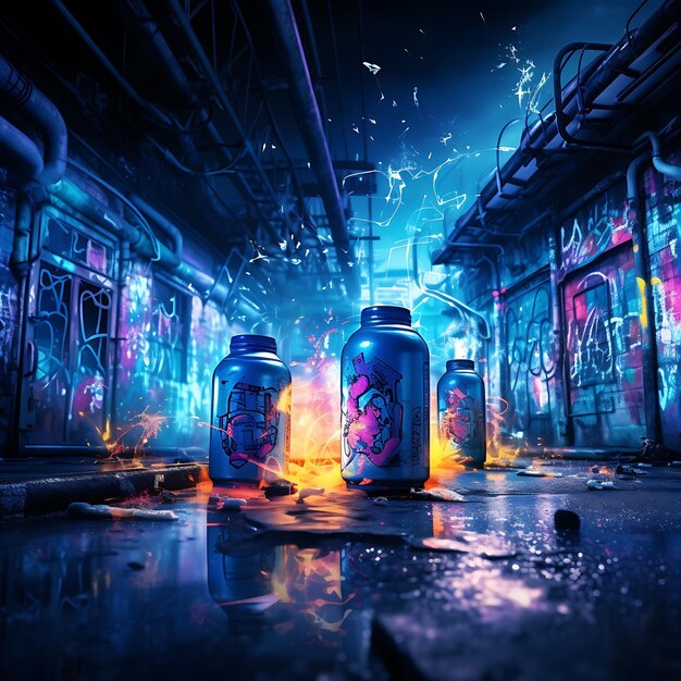 Photo of urban graffiti wall spray paint cans electric blue accents g blue monday wallpaper phone