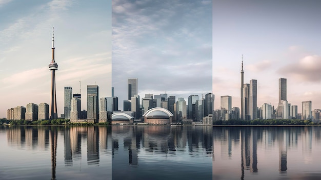 A Photo of Urban Skylines with Iconic Waterfront Landmarks