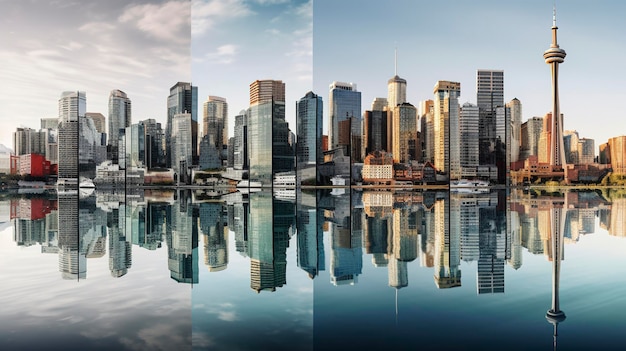 A Photo of Urban Skylines with Iconic Waterfront Landmarks