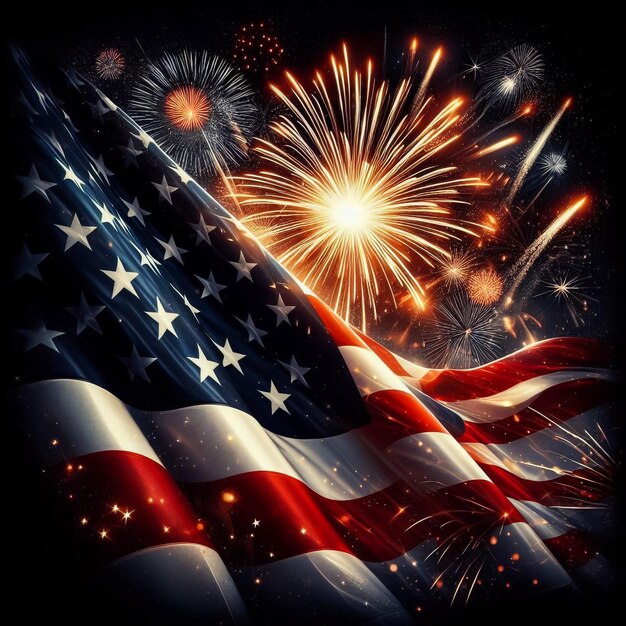 photo usa flag with fireworks collage