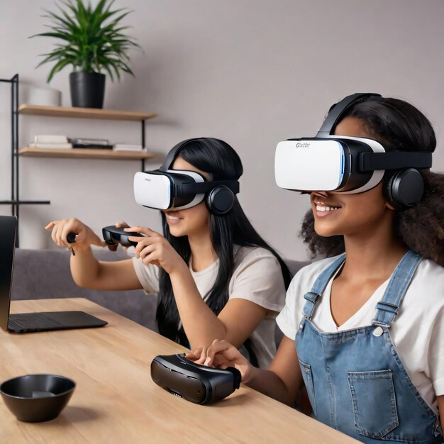 A photo of using a VR set for a game or movie