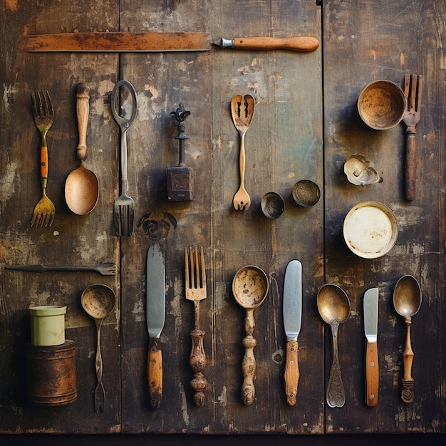 Photo utensils on wooden board