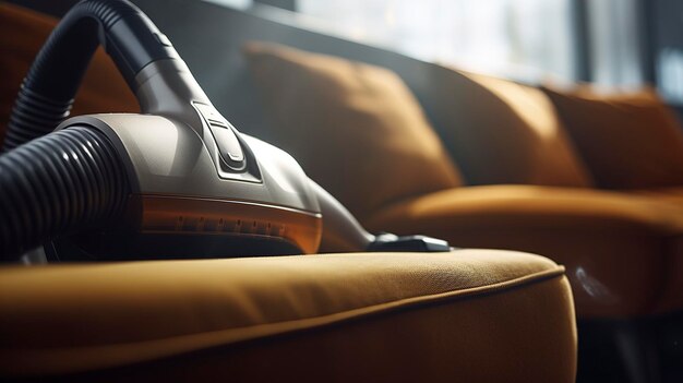 A photo of a vacuum cleaner leaving clean carpet lines