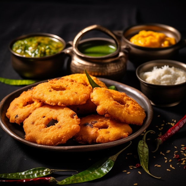 Photo photo vada or medu vadai with sambar and chutney popular south indian snack or