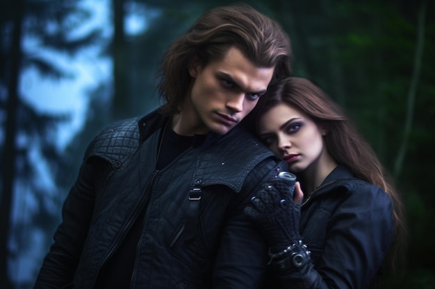 photo of vampire couple in the forest