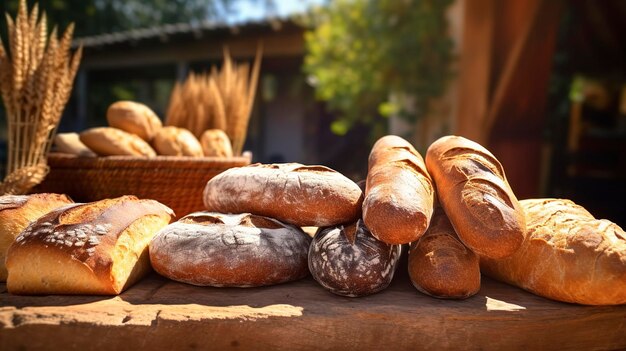 Photo a photo of a variety of artisanal bread at the farm market