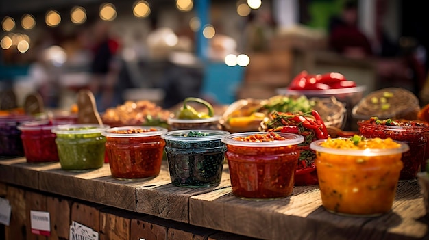 Photo a photo of a variety of artisanal salsas and sauces