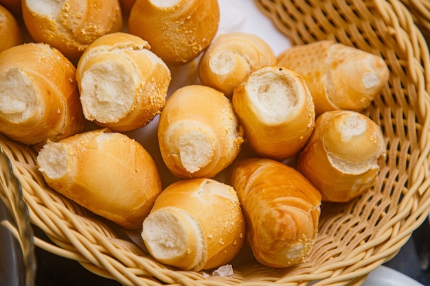 Photo of a variety of breads at a hotel breakfast