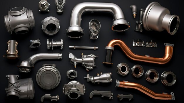 A photo of a variety of car exhaust components