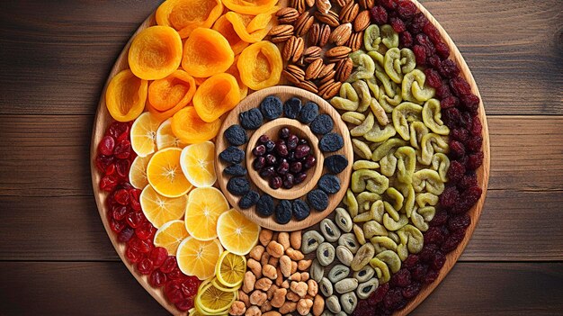 A photo of a variety of dried fruits