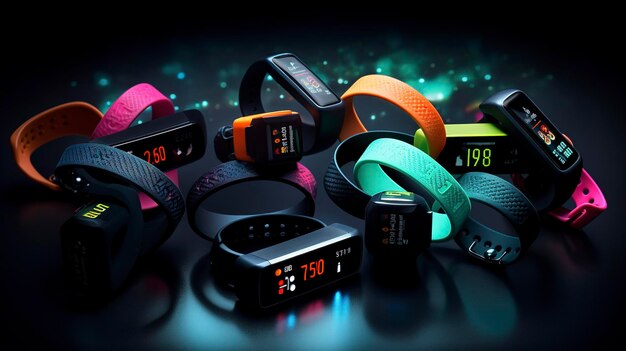 Photo a photo of a variety of fitness wristbands