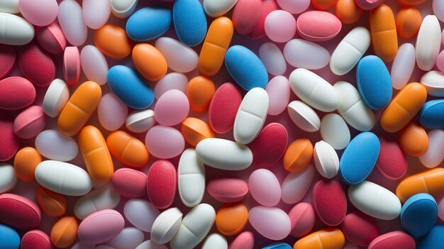 A photo of a variety of pills arranged in a pattern