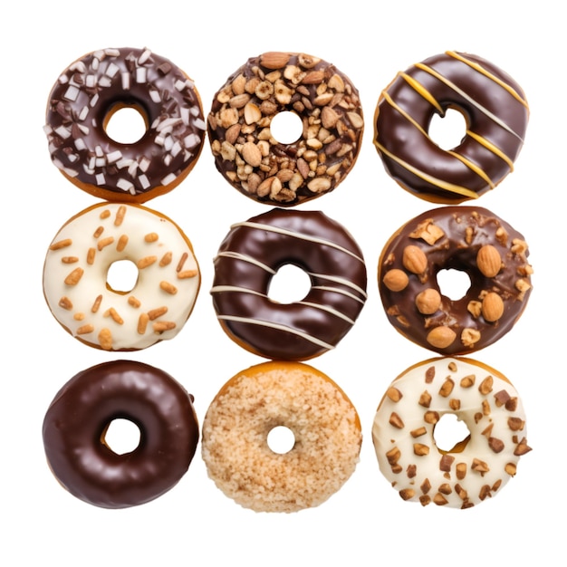 Photo of various assorted colorful donut isolated on a white background