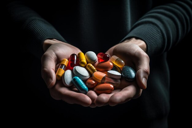 photo various pills in hand