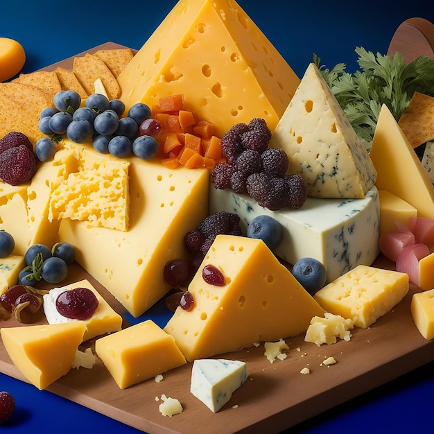 다양한 종류의 맛있는 치즈 플래터 Ai 이미지 사진