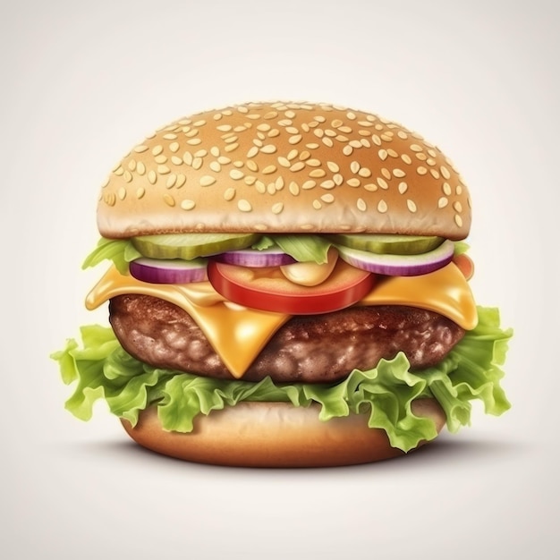 Photo of a vector art of hamburger with meat cheese and pickles