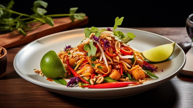 Foto foto di vegan pad thai come piatto in un ristorante di fascia alta