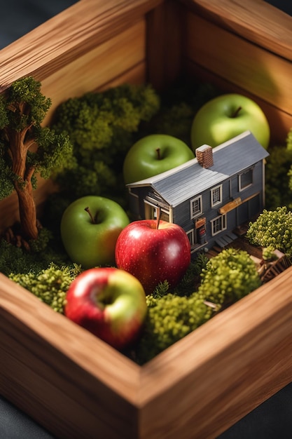 photo verse smakelijke appel in houten mand achtergrond op tafel