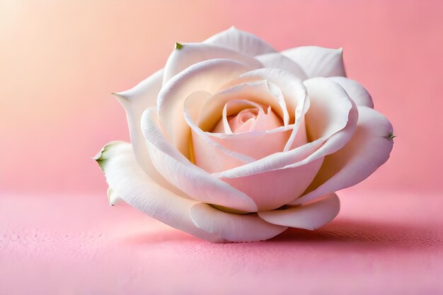 Photo vertical shot of a white beautiful rose taped on a pink wall