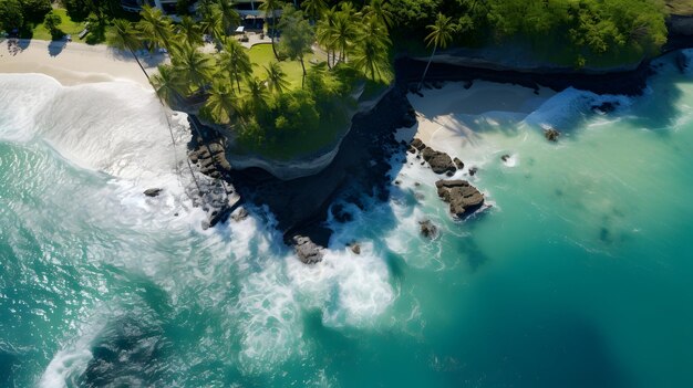 Photo of a very beautiful tropical beach and island with blue waves