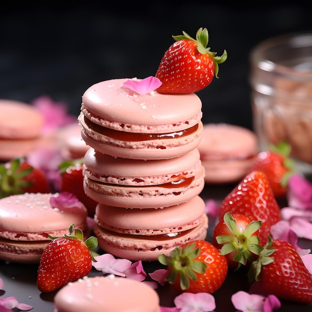 Photo of very delicious Strawberry flavored macaron cake with strawberries