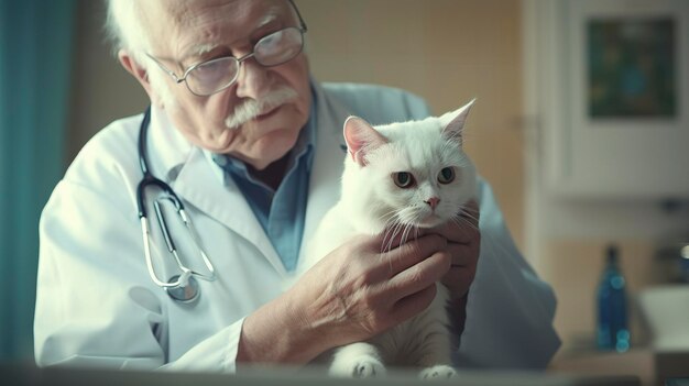 A photo of a vet administering a vaccine to a cat