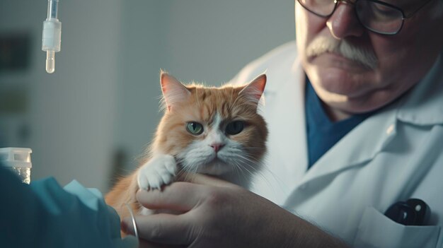 A photo of a vet administering a vaccine to a cat