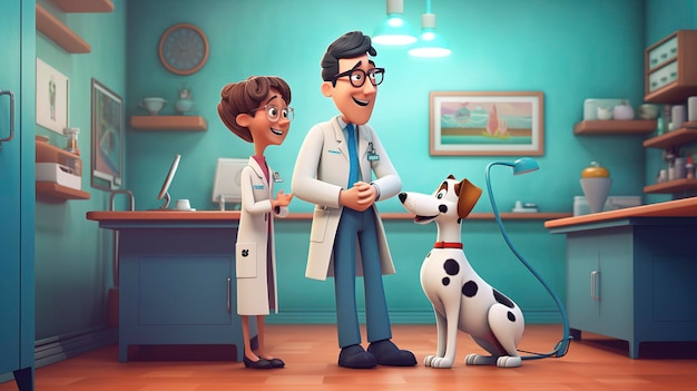 A photo of a veterinarian educating pet owners about pet health