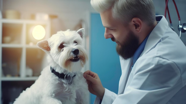 A photo of a veterinarian inspecting a pet's skin and coat